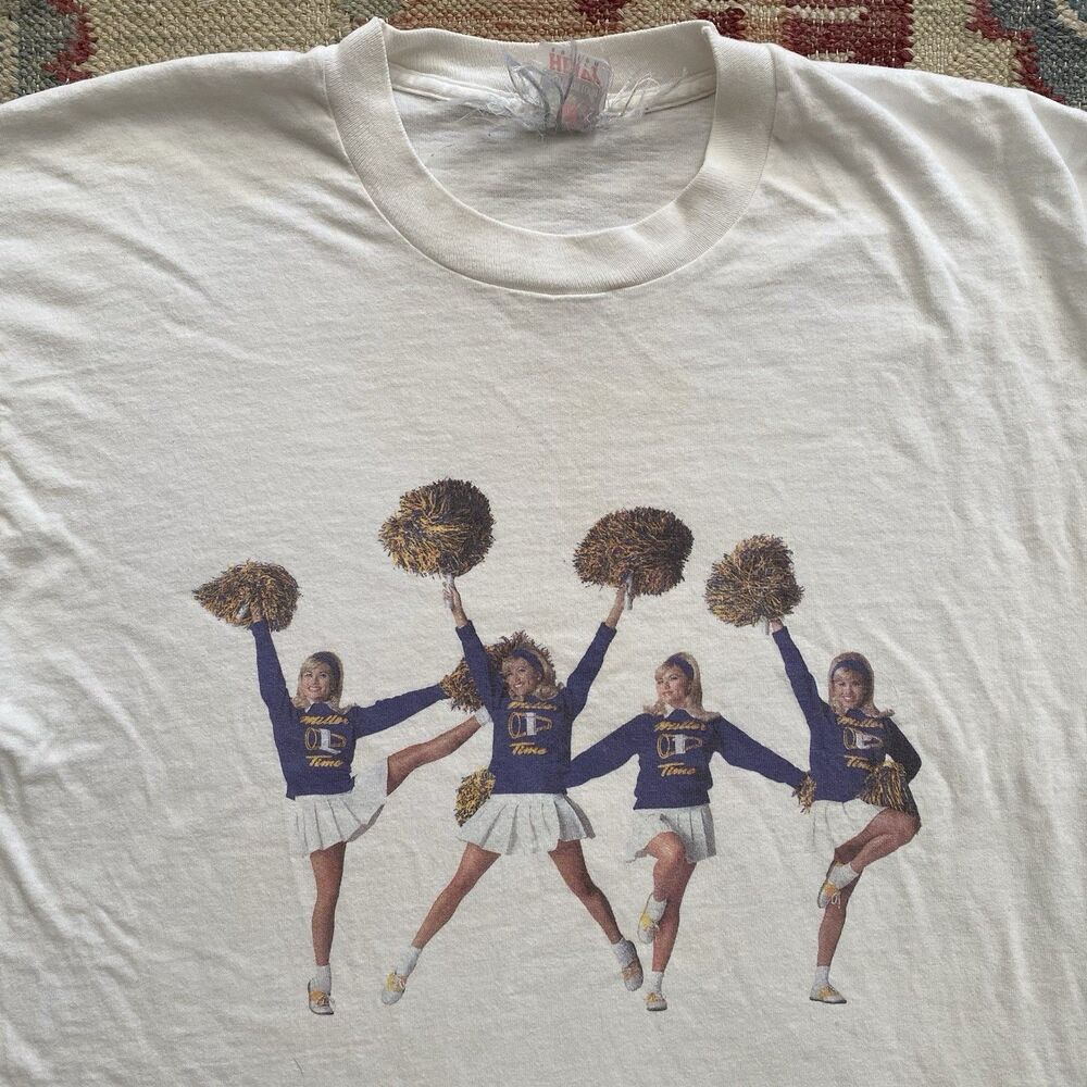 Vintage Miller Time Cheerleaders T Shirt 90s Large NFL Lite Beer Football White